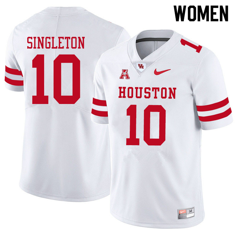 Women #10 Jeremy Singleton Houston Cougars College Football Jerseys Sale-White - Click Image to Close